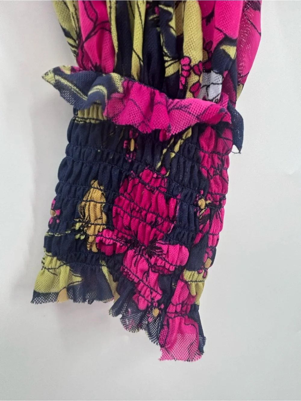 Free People Black Blouse with Fuchsia Floral Print
